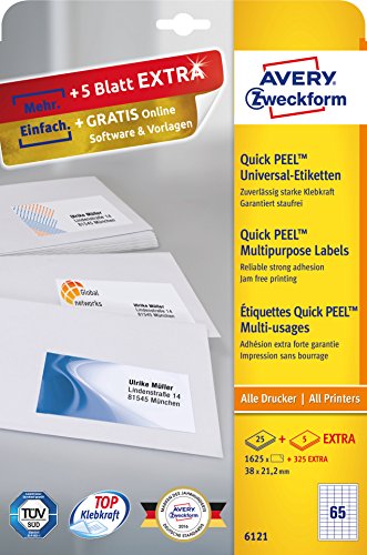 Etiquetas AVERY ZWECKFORM 6121 (Branco - 196 x 89 mm) Avery - Papel de impressora e copiadora - din a4, 196 x 89 mm, 1950 etiquetas