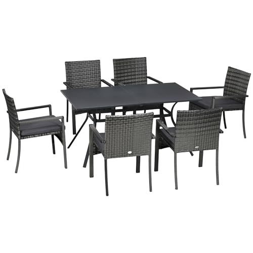 Conjunto de Jardim Outsunny | 7 Peças - Cinza SPANISH AOSOM - Móveis de exterior - 7 peças, cinza, mesa elegante, resistente ao clima