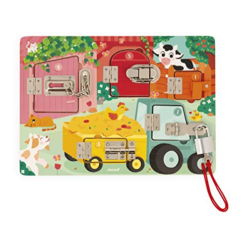 Jogo de Tabuleiro JANOD Padlocks Board The Farm (Idade Mínima Recomendada: 3 anos) Juratoys - Brinquedos - portas, chave, motricidade fina, coordenação
