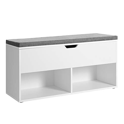 Banco de Sapatos VASAGLE Branco (Madeira MDF - 48x30x100 cm) VASAGLE - Cadeiras - madeira mdf, 48x30x100 cm, almofadado, lona