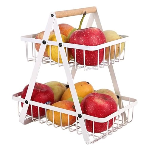 Cesto de Fruta 2 Níveis EUAKEE | Madeira e Metal Euakee - Cestas - madeira, metal, 2 níveis