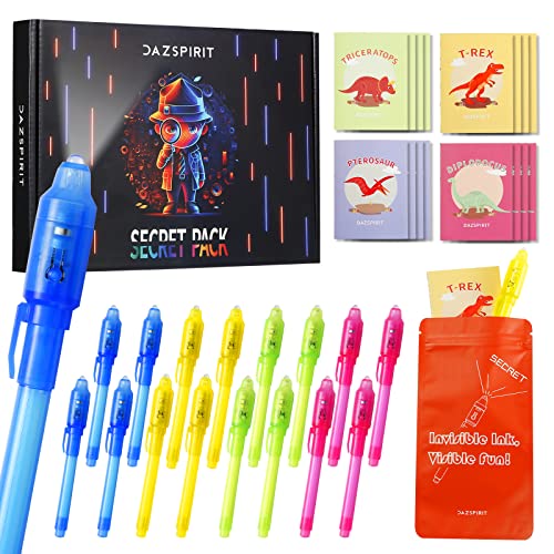 DazSpirit 16pcs Bolígrafo tinta invisível e caderno de Dinosaurios DazSpirit - Instrumentos de escrita e desenho - 16 canetas invisíveis, caderno 16 folhas, mini bloco de notas