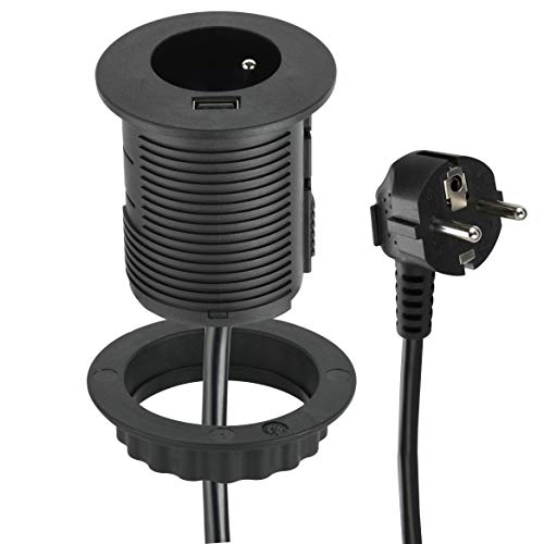 Extensão Elétrica ELECTROLINE (1 Tomada e 1 USB - Preto) Electraline - Filtros de linha e supressores de surtos - tomada, usb, segurança