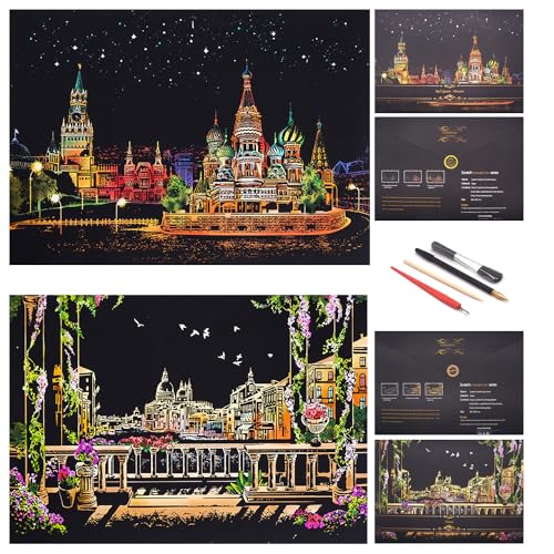 Livro Siyear Scratch Paper Rainbow Painting Sketch City Series Night Scene de Siyear CHSM - Materiais de arte e artesanato - livro, siyear, scratch paper, rainbow, painting, sketch city series, night scene