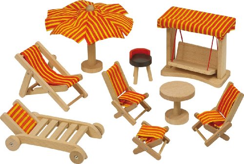 Goki Garden House for Dolls with 8 Accessories Goki - Acessórios para casa de bonecas - girassol, casa de boneca, acessórios, madeira, dimensões