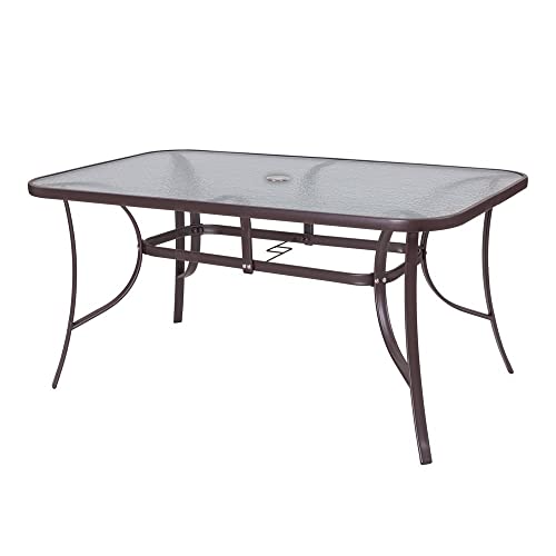Mesa de Jardim de Vidro e Aço LOLAHOME Neila Castanho (150 x 90 x 72 cm) LOLAhome - Móveis de exterior - castanho, vidro, aço, exterior