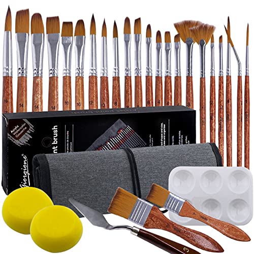 Conjunto de 29 Pincéis de Maquilhagem WITHOSSENT Withosent - Ferramentas de medição e marcação de artesanato - 29 pincéis, 24 pincéis, esponjas, espátula