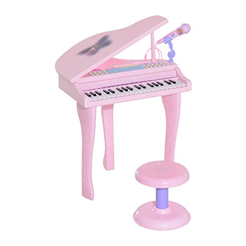 Piano Eléctrico HOMCOM (Rosa - 80x45x75cm) HOMCOM - Teclados musicais - 37 teclas, microfone, banquinho, 22 canções, USB/mp3