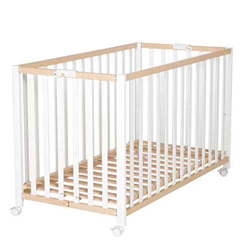 Berço Dobrável Fold Up 60X120 Cm Madeira Natural e Branco roba - Móveis para bebês e crianças pequenas - dobrável, madeira natural, branco