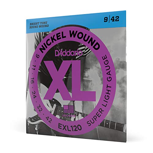 Jogo de cordas para guitarra elétrica EXL120 009-042 D'Addario - Acessórios para instrumentos musicais e orquestra - aço revestido, 130 cm, tensão variável, preto