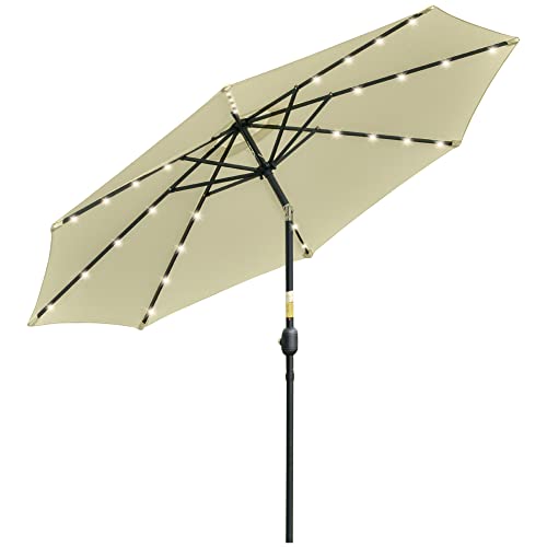 Guarda-Sol Outsunny com Luzes Led Solar com Poste de Aço e Alça de Rodas Outsunny - Guarda-sóis e toldos de exterior - led solar, poste aço, alça rodas