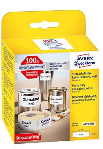 Avery Zweckform A1933085 etiqueta autocolante Branco Retângulo arredondado Permanente 450 peça(s) Avery - Etiquetas e tags - branco, alumínio, termicamente resistente, universal