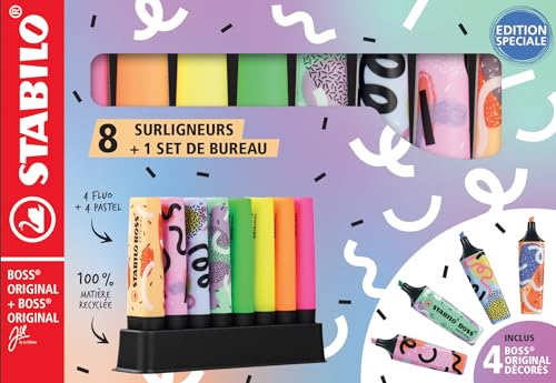 Marcador Fluorescente Boss Original 4 Cores Stabilo - Marcadores e marcadores de texto - marcadores fluorescentes, pastel, 2 linhas, 350 metros
