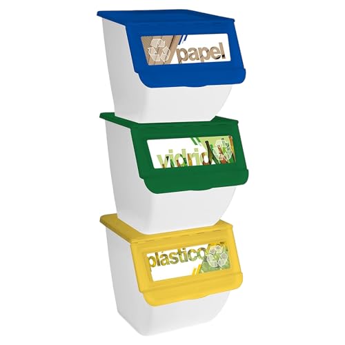 Caixotes de Resíduos TIENDA EURASIA 3 Unidades TIENDA EURASIA - Lixeiras e cestos de lixo - resistente, apilável, tampa, rodas, 36 l