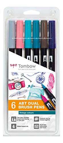 Conjunto de Marcadores TOMBOW ABT Dual Brush (6 Unidades) Tombow - Marcadores e marcadores de texto - ponta dupla, 6 unidades, detalhes, superfícies maiores