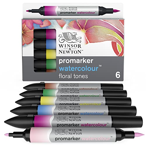 Winsor & Newton Promarker Watercolour Flowers 6 Pcs (Recondicionado Sinais de Uso) Winsor & Newton - Marcadores e marcadores de texto - aguarela, cores vivas, resistente à luz, pigmentos
