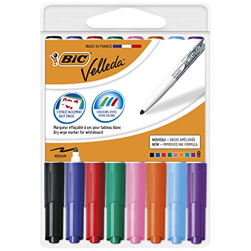 Marcadores BIC Velleda (Multicor - 8 Unidades) BIC - Marcadores e marcadores de texto - multicor, quadros de varedas, ponta redonda, tinta à base de cera