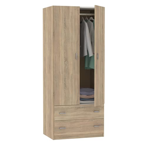Armário de Dormir PITARCH 2 Portas e 2 Gavetas (Castanho - Melamina - 180x74x50cm) Muebles Pitarch - Guarda-roupas - 2 portas, 2 gavetas, melamina, 180x74x50cm
