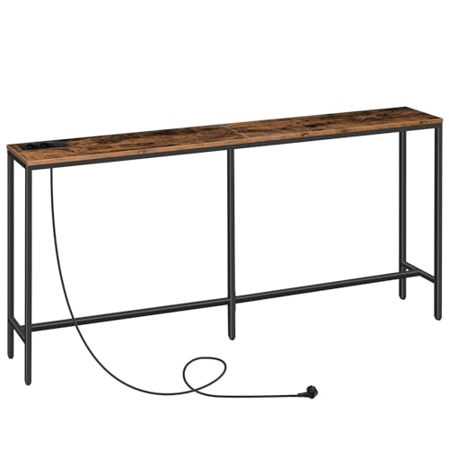 Mesa de Apoio MAHANCRIS com Tomadas (Castanho - Madeira e Metal) MAHANCRIS - Mesas de Sofá - tomadas, castanho, madeira, metal