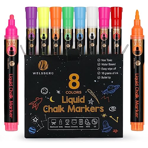 Marcador WELSBERG Liquid Chalk Marker (Multicor - 8 Unidades) Welsberg - Marcadores e marcadores de texto - liquid chalk, multicor, 8 unidades, removível