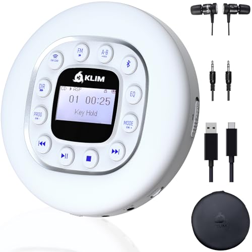 Leitor de CD KLIM Journey (Bluetooth - Branco) KLIM - Áudio - bluetooth, bateria recarregável, design retro
