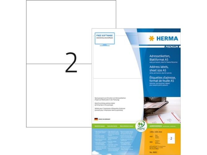 Herma Labels white 148x105 SuperPrint 400 pcs. HERMA - Etiquetas e tags - laser, 400 pcs, branco, superprint
