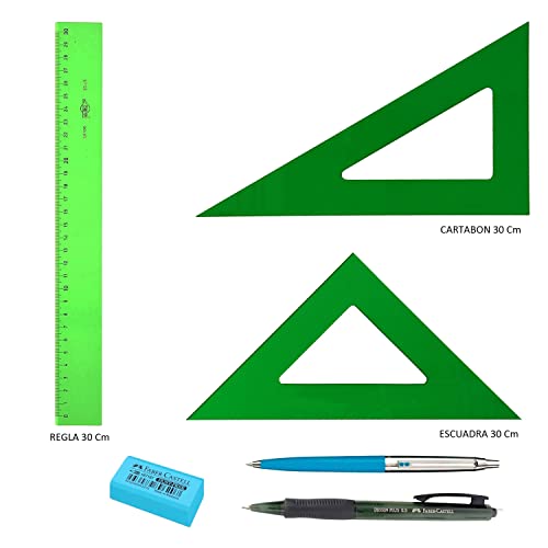 Lote Faibo Técnico: Regla Verde 30Cm+Escuadra 30Cm+Cartabon 30Cm Faibo - Esquadros - regla, escuadra, cartabon