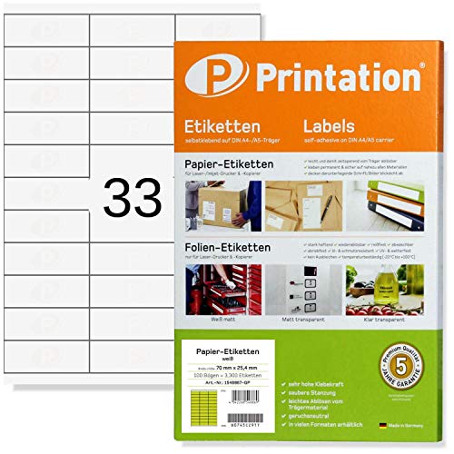 Etiquetas Autocolantes PRINTATION 70X25,4mm Printation - Papel de impressora e copiadora - etiquetas autocolantes, 100 folhas, dina4, imprimir, despegar, colar