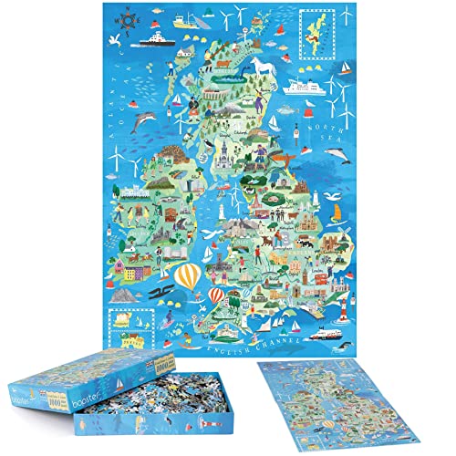 Puzzle BOPSTER Mapa do Reino Unido (Idade Mínima: 12 Anos) Click Europe Ltd. - Quebra-cabeças - madeira, 1000 peças, caixa de cartão, desenhos coloridos