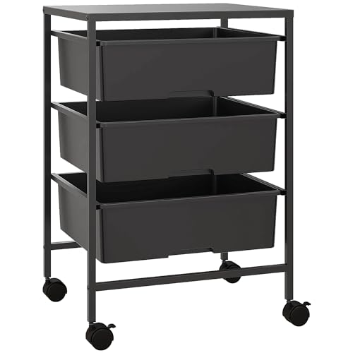 Carrinho Auxiliar HOMCOM | 40.8 x 33.5 x 60.5 cm - Preto SPANISH AOSOM - Carrinhos de cozinha e jantar - 40.8 x 33.5 x 60.5 cm, preto, rodas, 3 cestos