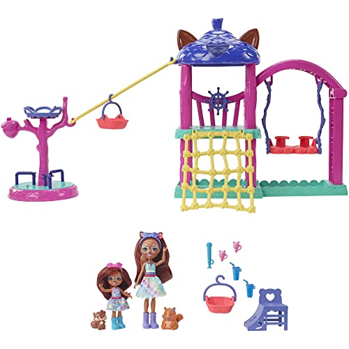 Enchantimals City Tails Playset Sabine & Squeaky Squirrel Enchantimals - Conjuntos de brinquedos - 2 bonecas, 10 acessórios, móvel, climbing net