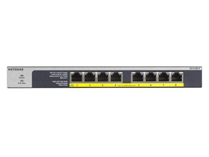 Switch NETGEAR GS108LP L2 10/100/1000 PoE Netgear - Concentradores e comutadores - Switch, netgear, gs108lp, l2, poe