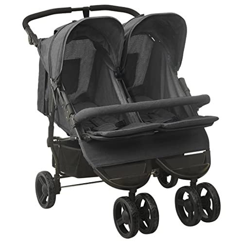 Carrinho Vagão VIDAXL Dobrável para Gêmeos (Gris) vidaXL - Móveis para bebês e crianças pequenas - dobrável, gêmeos, gris