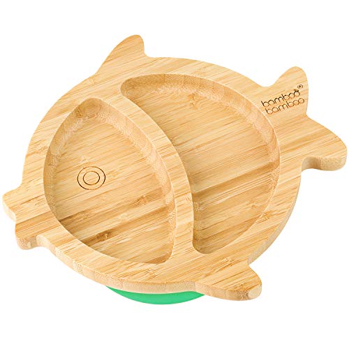 Prato de sucção bambu bambu verde 10,5 x 7 cm J remoir - Pratos - bambu, sucção, bebé, não BPA