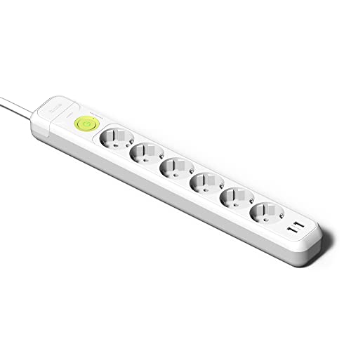 Extensão Elétrica FAMATEL (6 Tomadas + 2 USB - Tipo F - Branco) Famatel - Filtros de linha e supressores de surtos - 6 tomadas, 2 usb, tipo f, branco