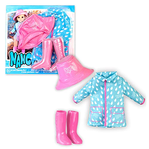 Conjunto de roupa de boneca NANCY Un look de lluvia Famosa - Brinquedos - conjunto, roupa de boneca, nancy, look de chuva, casaco, bota rosa, chapeu