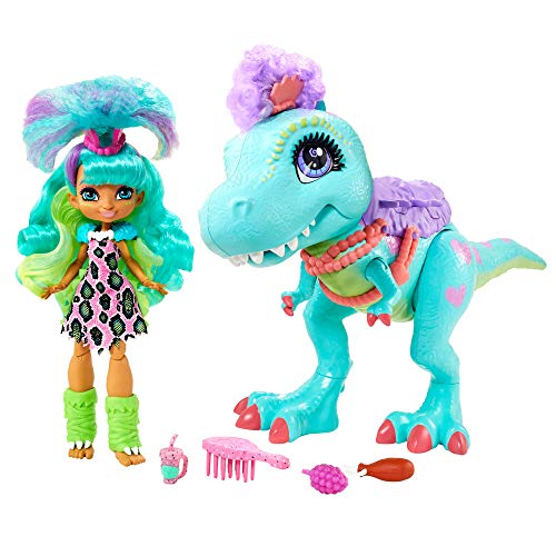 Boneca MATTEL Rockelle e Seu T-Rex (Idade Mínima: 4 anos) Cave Club - Conjuntos de brinquedos - boneca, rockelle, t-rex, aventuras pré-históricas, monta, morde
