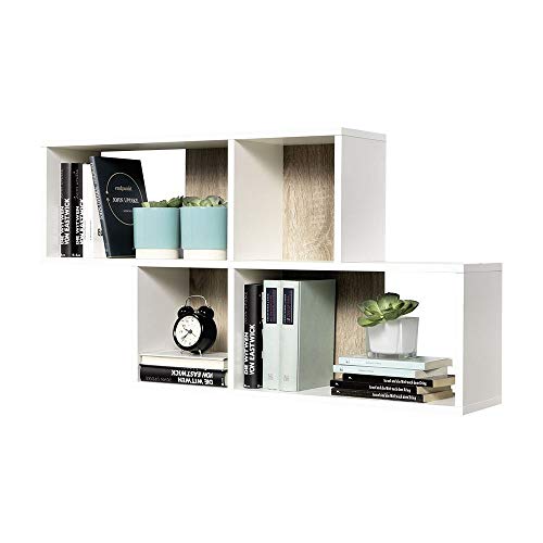 Prateleira FMD com 4 Compartimentos Branco (Madeira e Metal - 30x15x60 cm) FMD - Prateleiras de parede e ledges - 4 compartimentos, madeira, metal, branco