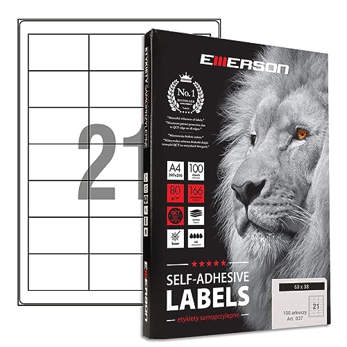 Etiquetas autocolantes EMERSON 63x38mm (100 folhas) Emerson - Papel de impressora e copiadora - autocolantes, 63x38mm, 100 folhas