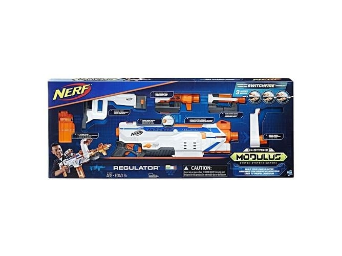 Lançador HASBRO Nerf Modulus Regulator (Idade Mínima: 8 anos) Nerf - Armas de brinquedo e acessórios - motorizado, 3 modos, canhões-miras, suporte dardos