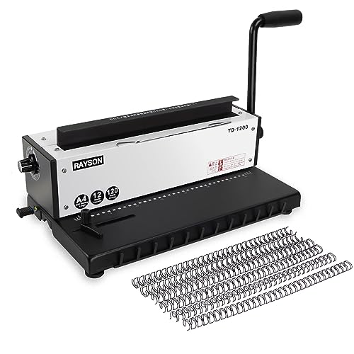 Encadernador RAYSON TD-1200 (A4 - Até 120 folhas) RAYSON - Máquinas de encadernação - 120 folhas, 3 margens ajustáveis, perforador manual, espiral ou anel metálico