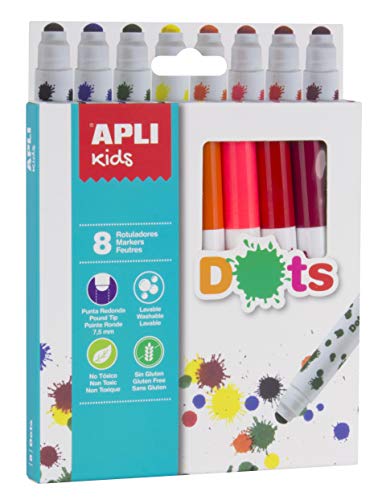 Marcadores APLI Kids Dots (Multicor - 12 Unidades) Apli kids - Marcadores e marcadores de texto - multicor, 12 unidades, não tóxico, bico bloqueado