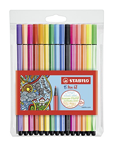 Conjunto de Canetas de Feltro STABILO 68 Pastel (Multicor - 15 Un) Stabilo - Canetas - caneta, feltro, pastel, multicor, conjunto