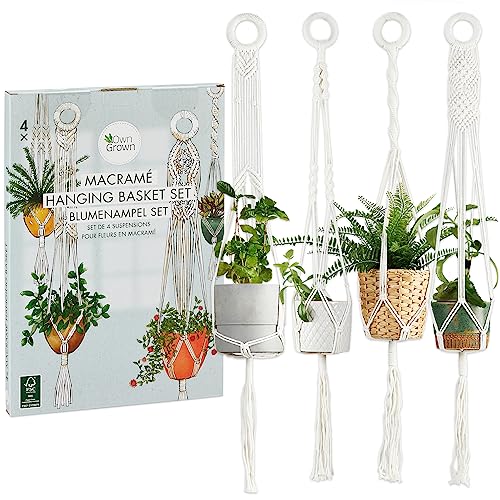 Cesto Decorativo para Jardim OWN GROWN Macrame OwnGrown - Suportes para plantas - macramé, algodão natural, 4 cestas, 9,5 cm
