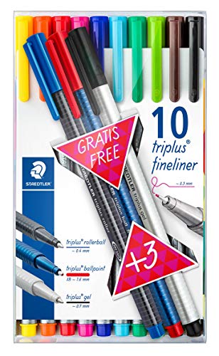 Pack de Canetas Fineliner STAEDTLER Triplus Multicor (10 + 3) Staedtler - Canetas - fineliner, triplus multicor, 10 + 3, tinta à base de água, dry safe