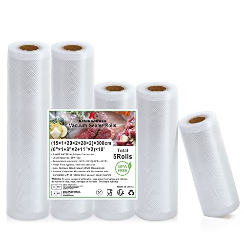 Sacos de Embalar a Vácuo KITCHENBOSS (5 Unidades) KitchenBoss - Bolsas para seladoras a vácuo - 5 unidades, 30 cm, bpa free, hermético