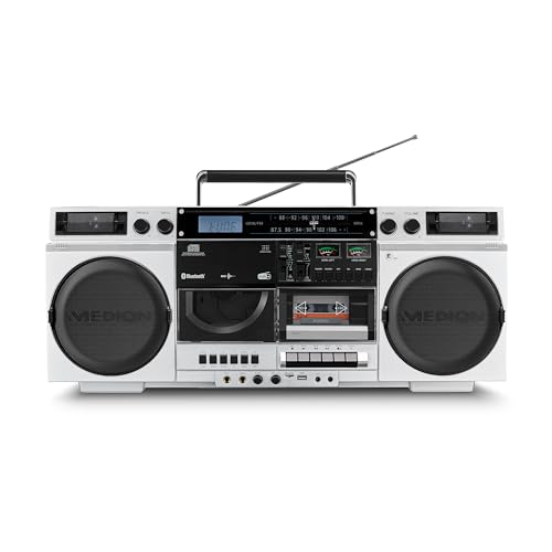 Medion P66538 Gira-Discos Retro Com Fios e Sem Fios Preto Prateado MEDION - Reprodutores de áudio e gravadores - rádio dab+, bluetooth, leitor de CD, ecrã LCD, transportável