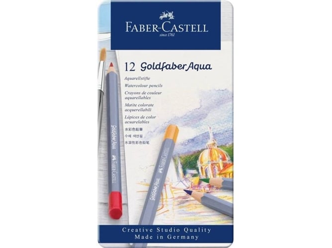 Caixa de Metal com Lápis de Cera FABER-CASTELL Faber-Castell - Lápis - 12 lápis, cores vivas, resistente à luz, resistente à água