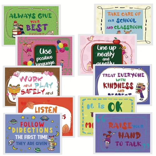 Jogo Didático HONTOUSIP 10 Posters Laminated Class Rules HONTOUSIP - Materiais de arte e artesanato - didático, posters laminados, regras de classe